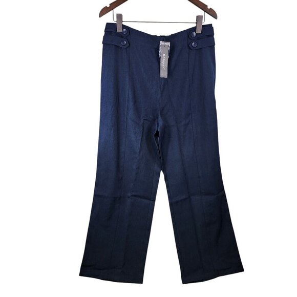 Allegra K Womens Navy Blue‎ Wide-Leg Button-Detail Trousers Plus Size 1X - Picture 1 of 10